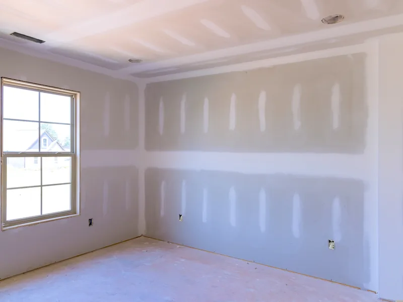 New construction drywall hung throughout a house