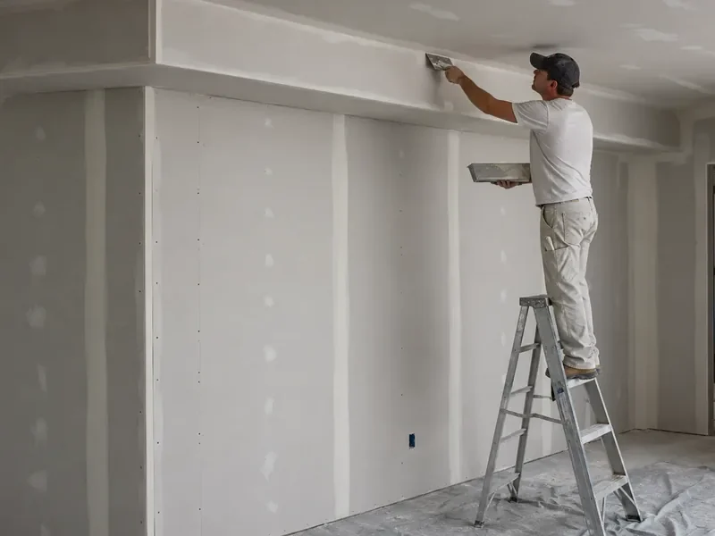 Drywall soffit boxed around overhead mechanical runs